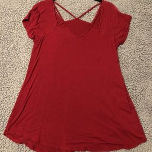 low cut flowy red blouse